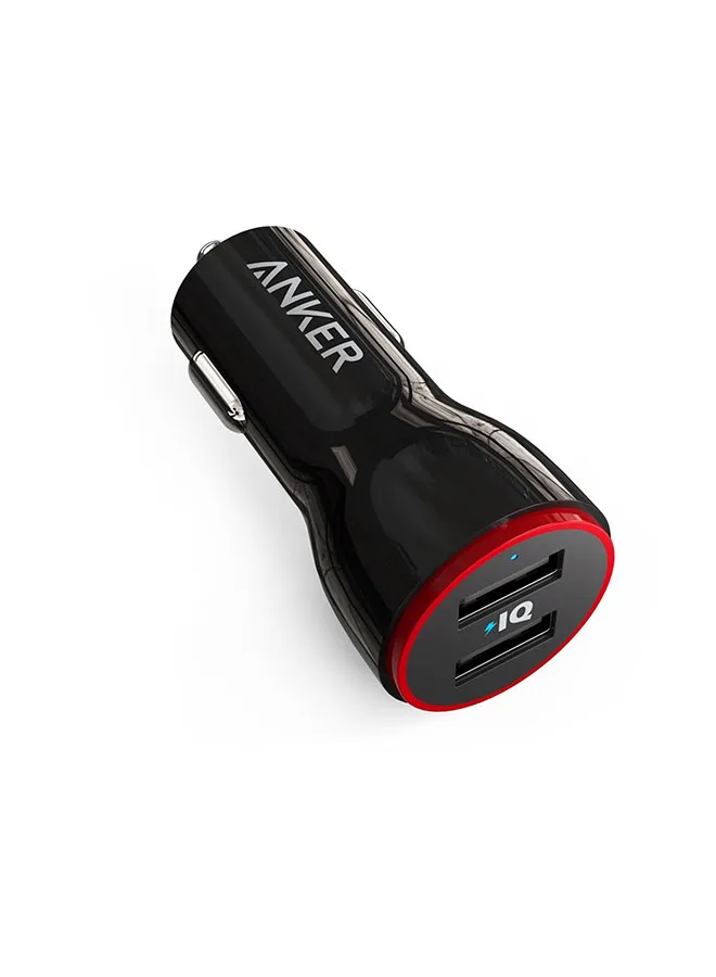 Anker PowerDrive 2 Dual USB Car Charger in a car's DC outlet.