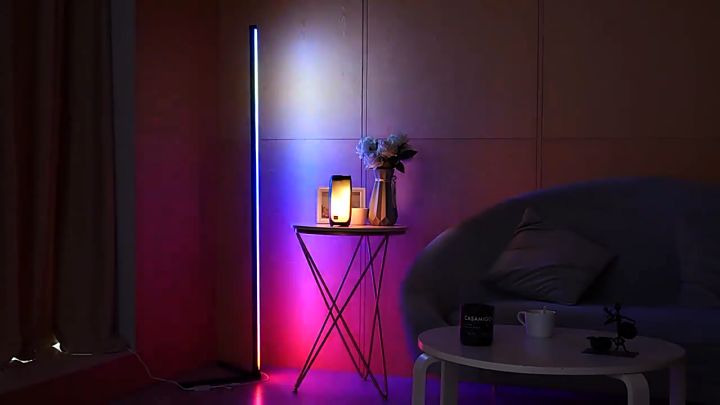 BUYTRONICS-Smart RGB Corner Floor Lamp with Remote Control (Black)