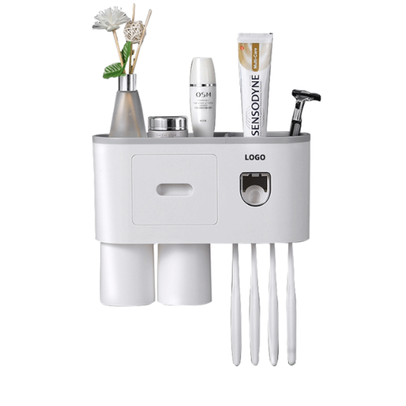 buytronics-Toothbrush Holders, 4 Cups Toothbrush Holder Wall Mounted with Toothpaste Dispenser