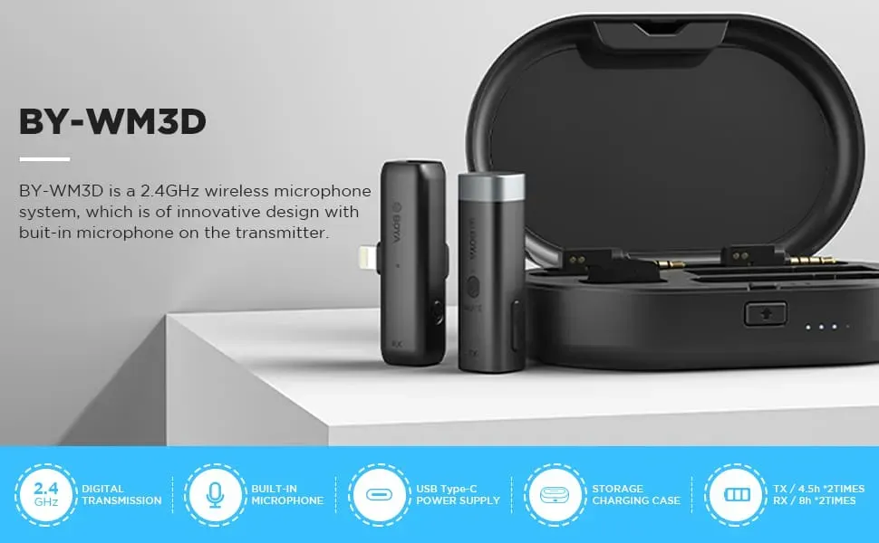 Boya BY-WM3D Wireless Lavalier Microphone, Black